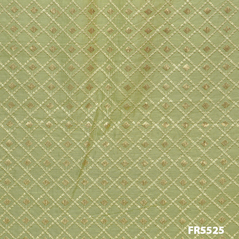 Embroidered Sequins Chanderi Silk Fabric-5525