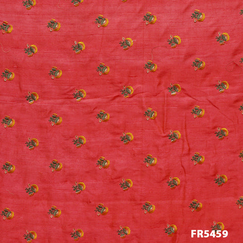 Embroidered Pure Dupion Silk Fabric-FR5459