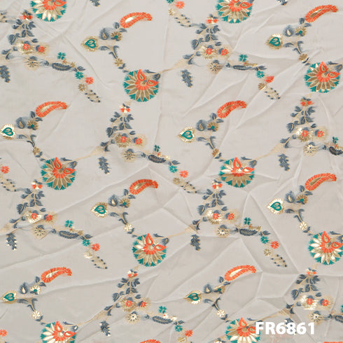 Dyeable Zari Embroidered Organza Fabric-FR6861