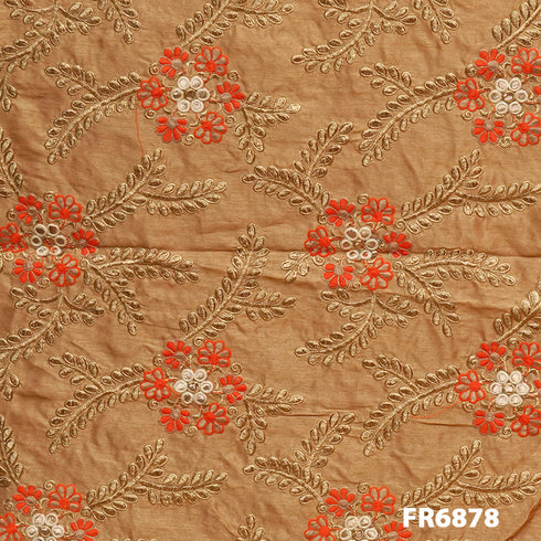 Zari Embroidered Raw Silk Fabric-FR6878
