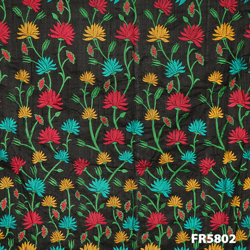 Embroidered Dupion Silk Fabric-FR5802