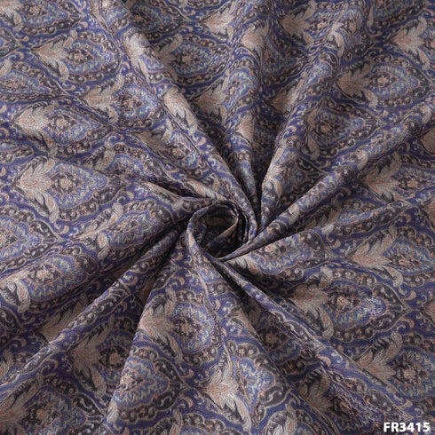 Embroidered Positional Printed Pure Silk Fabric-FR3415