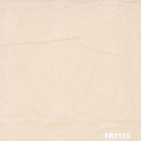 Embroidered Cut Work Cotton Fabric-FR7535