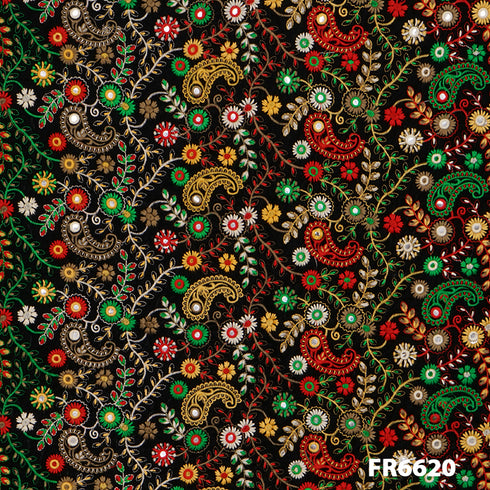 Embroidered Faux Mirror Velvet Fabric-FR6620