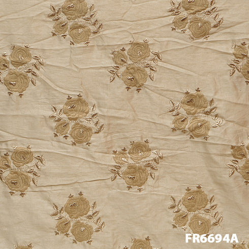 Embroidered Zari Raw Silk Fabric-Fr6694