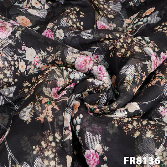 Embroidered Sequins Printed Organza