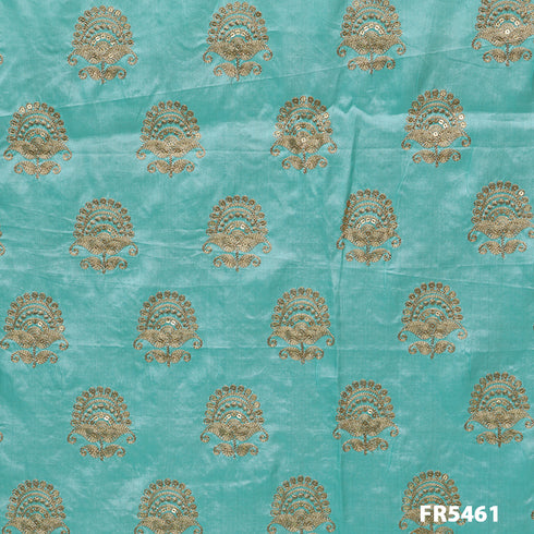 Embroidered Zari Sequins Pure Silk Fabric-FR5461