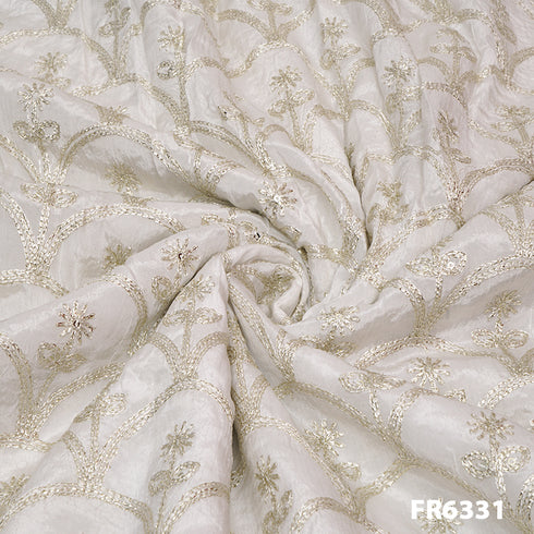 Embroidered Zari Crepe Fabric-FR6361