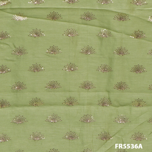 Embroidered Zari Sequins Chanderi Silk Fabric-FR5536