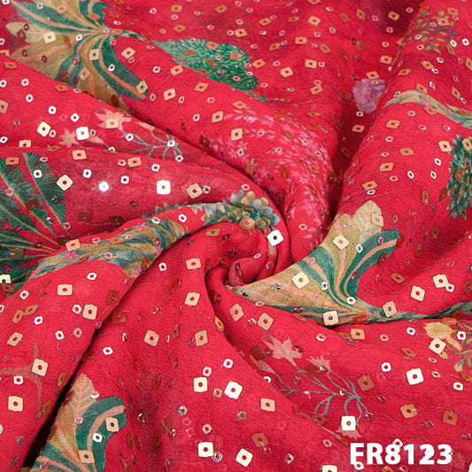Sequins Printed Georgette Fabric-FR8123