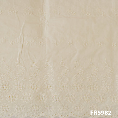 Embroidered Cotton With Cut Work Border Fabric-FR5982