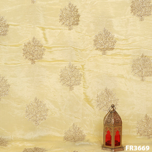 Zari Embroidered Chinnon Chiffon Fabric-FR3669