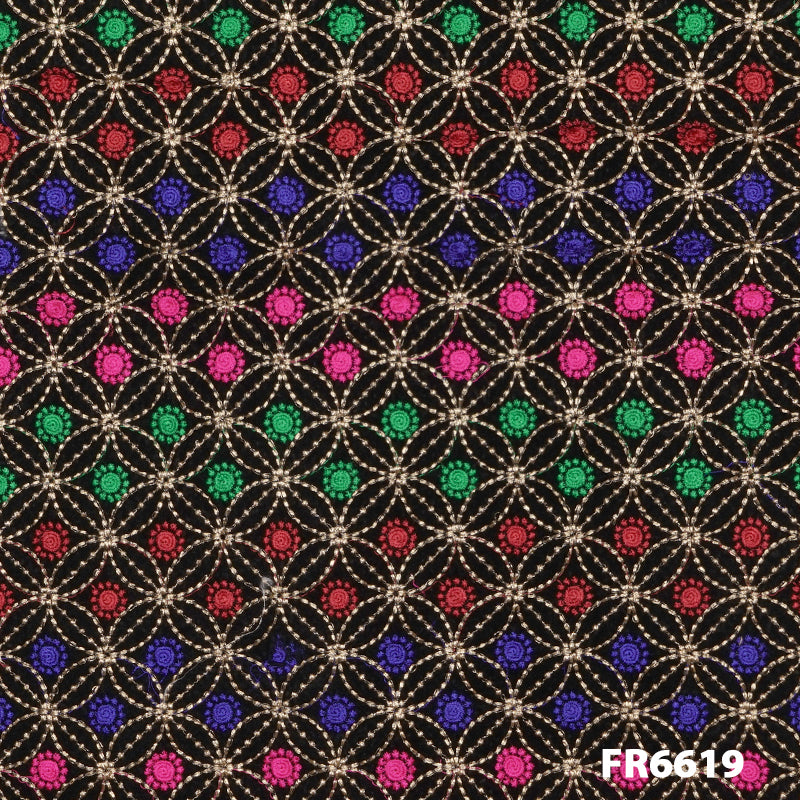 Embroidered Velvet Fabric-FR6619