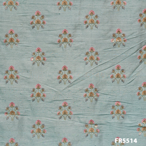 Embroidered Sequins Dupion Silk Fabric-FR5514