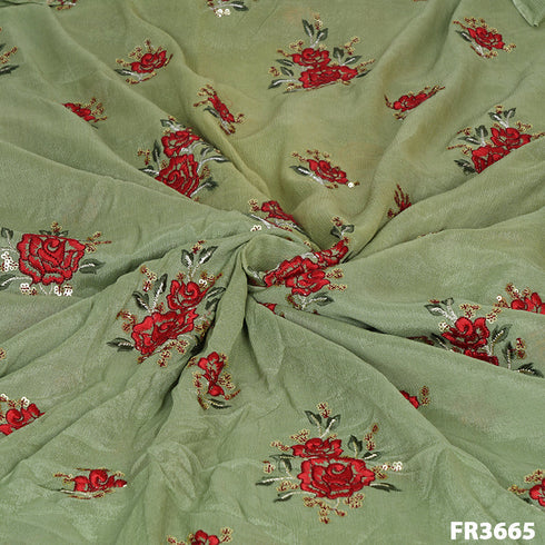 Embroidered Chinnon Chiffon Fabric-FR3665