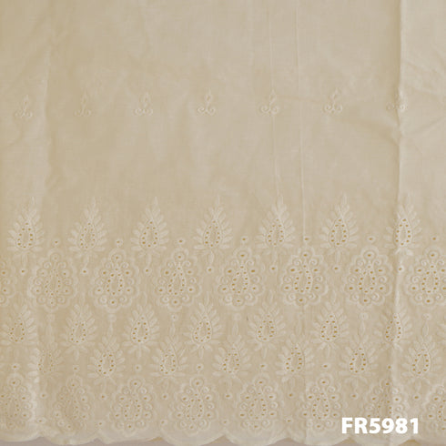 Embroidered Cotton With Cut Work Border Fabric-FR5981