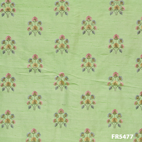 Embroidered Pure Dupion Silk Fabric-FR5477