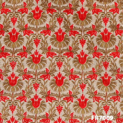 Embroidered Zari Dupion Silk Fabric FR7009