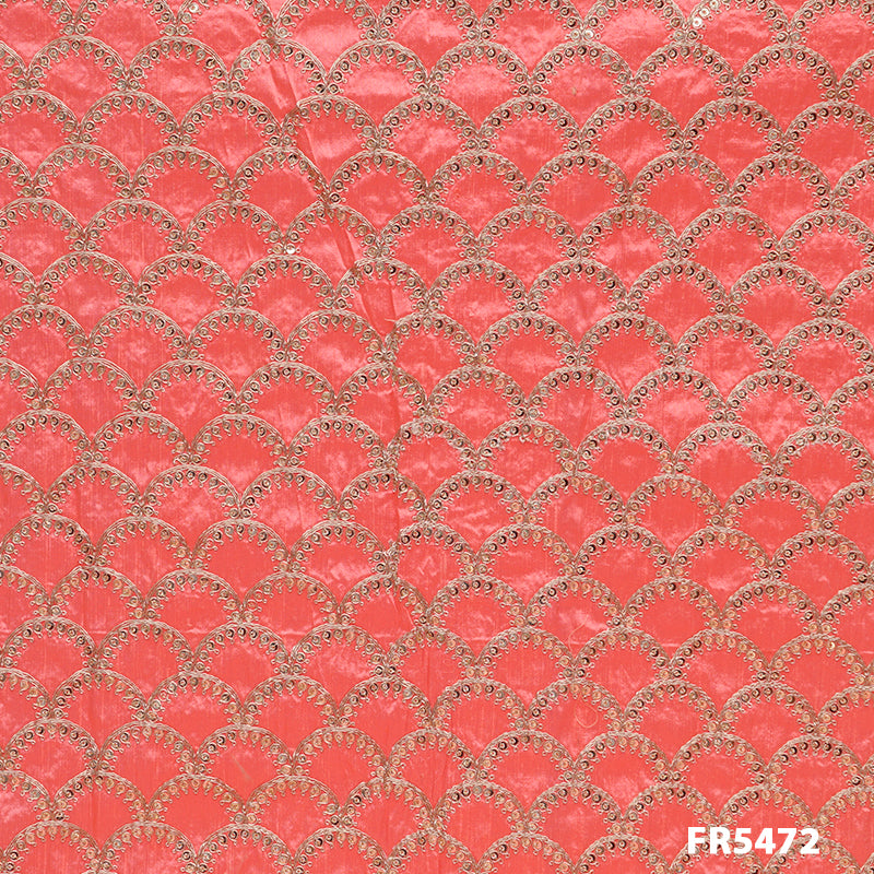 Embroidered Sequins on Pure Dupion Silk Fabric-FR5472