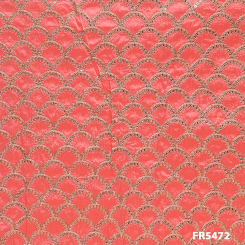 Embroidered Sequins on Pure Dupion Silk Fabric-FR5472