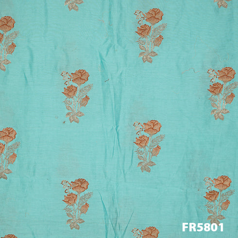 Embroidered Zari Cross Stitch Chanderi Fabric-FR5801