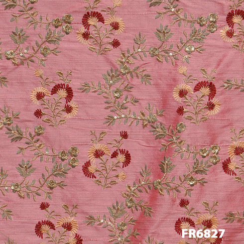 Embroidered Sequins Dupion Silk Fabric-Fr6827