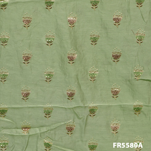 Embroidered Sequins Chanderi Silk Fabric-FR5580