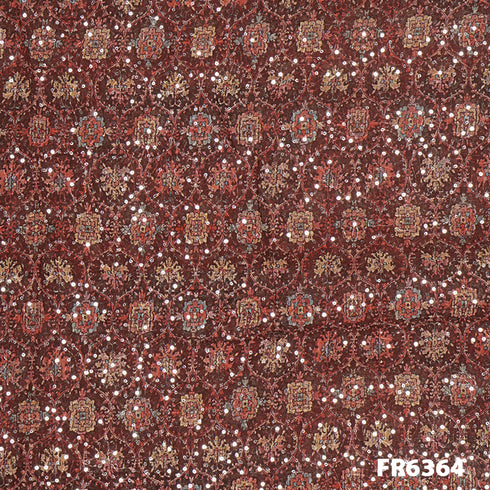 Embroidered Sequins Printed Georgette Fabric-FR6364