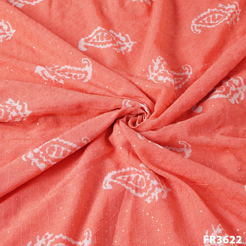 Printed Embroidered Georgette Fabric-FR3622