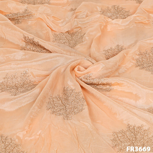 Zari Embroidered Chinnon Chiffon Fabric-FR3669