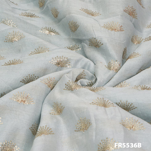 Embroidered Zari Sequins Chanderi Silk Fabric-FR5536