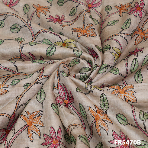Lucknowi Embroidered Pure Silk Fabric-FR5470