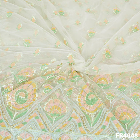 Embroidered Sequins Net Fabric-FR4048