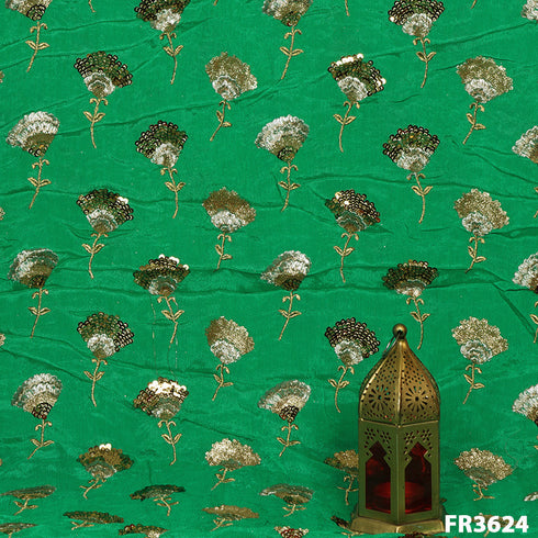 Printed Embroidered Sequins Chinnon Chiffon Fabric-FR3624