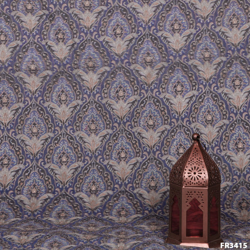 Embroidered Positional Printed Pure Silk Fabric-FR3415