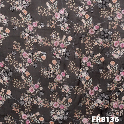 Embroidered Sequins Printed Organza