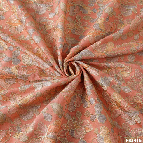 Embroidered Positional Printed Pure Moonga Silk Fabric-FR3416