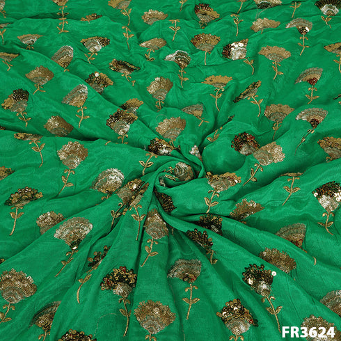 Printed Embroidered Sequins Chinnon Chiffon Fabric-FR3624