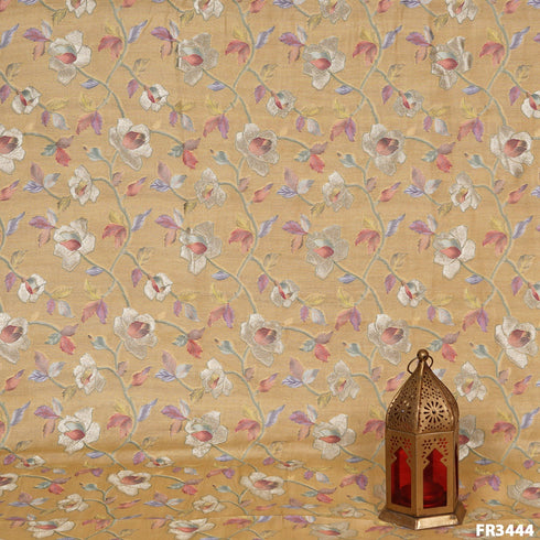 Zari Position Print Pure Silk Chanderi Brocade Fabric-FR3444