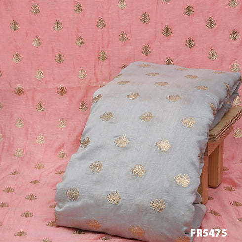 Embroidered Pure Silk Chanderi Fabric-FR5475