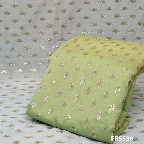 Embroidered Zari Sequins Chanderi Silk Fabric-FR5536