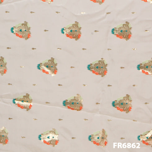 Dyeable Zari Embroidered Organza Fabric-Fr6862