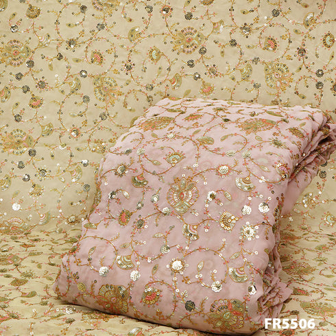 Embroidered Sequins Georgette Fabric-FR5506
