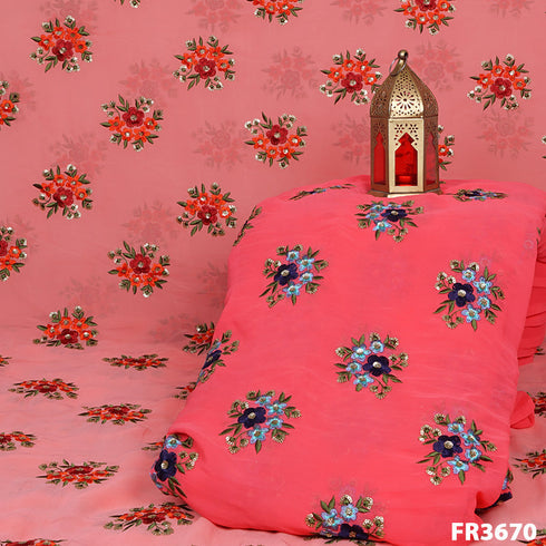 Embroidered Georgette Fabric-FR3670