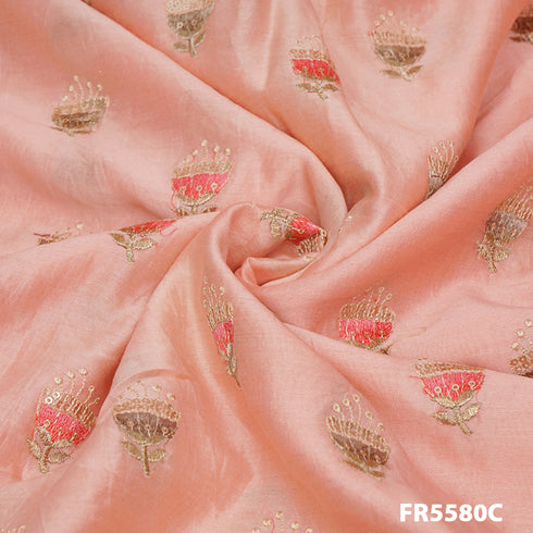 Embroidered Sequins Chanderi Silk Fabric-FR5580