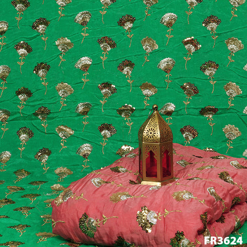 Printed Embroidered Sequins Chinnon Chiffon Fabric-FR3624