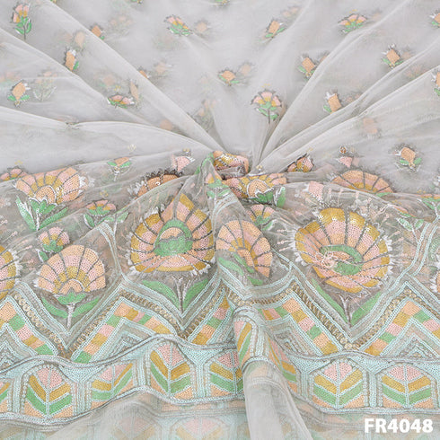 Embroidered Sequins Net Fabric-FR4048
