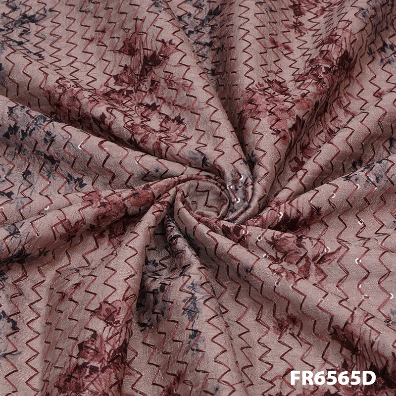 Printed Embroidered Sequins Raw Silk Fabric 6565