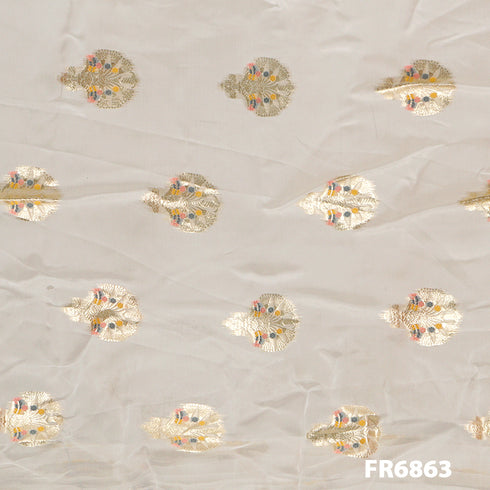 Dyeable Zari Embroidered Organza Fabric-FR6863