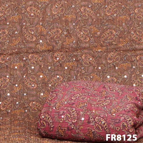 Embroidered Faux Mirror Georgette fabric-FR8125